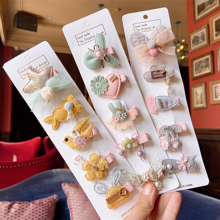 5 Pieces Set Cute Baby Handmade Cartoon Hairpin Lovely Little Girl Flower Side Clip Children Hair Accessories Kids Hair Clips