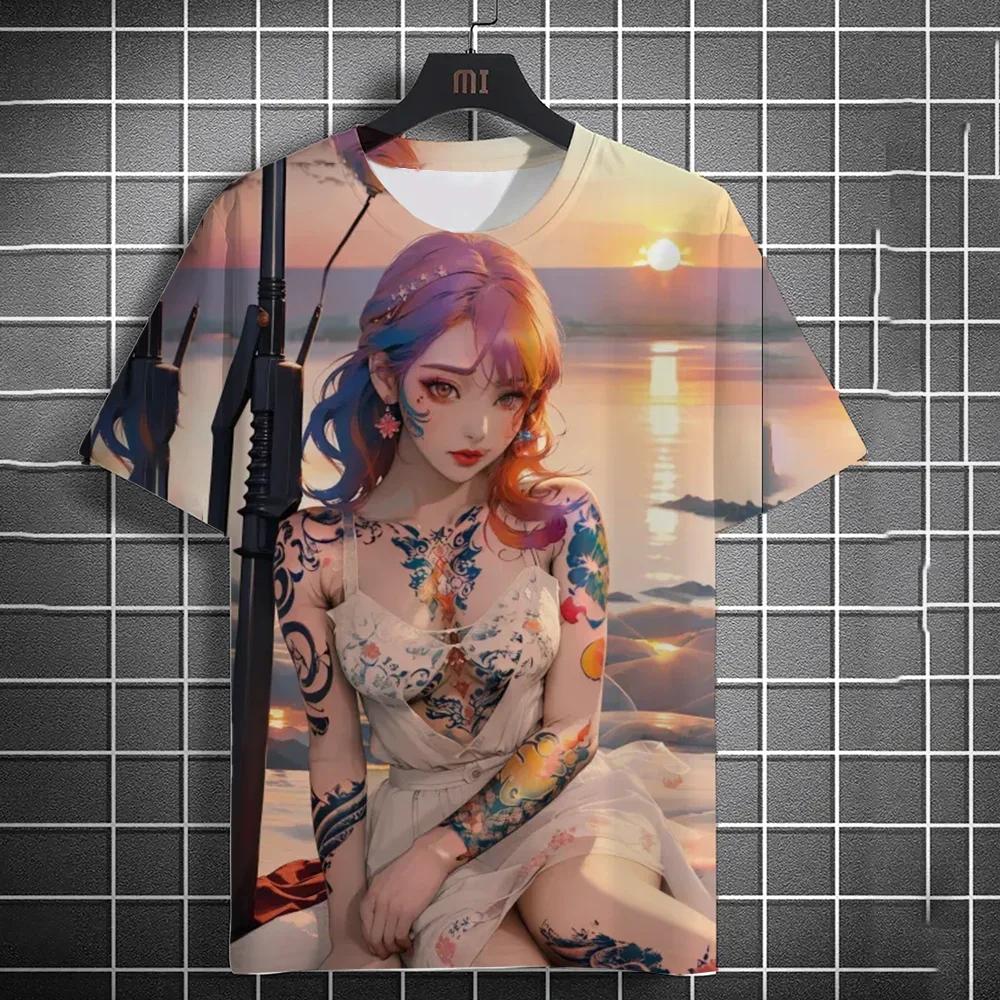 Animation Beauty Sexy Printed Men's 3D Printed T-shirt Casual Loose Short Sleeve Oversized Daily Casual Crewneck Breathable Top
