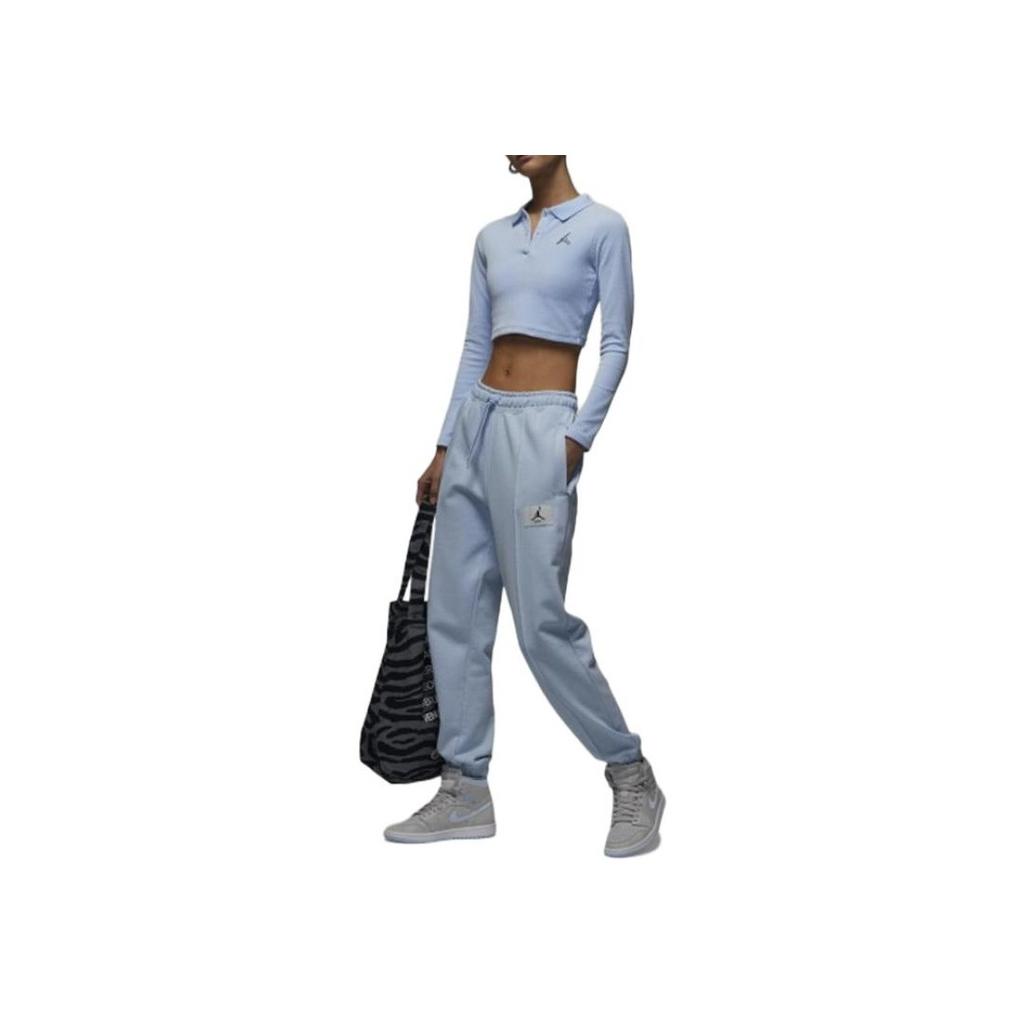 Jordan Solid Logo Cropped Corduroy Long Sleeve Top Women Tops Ice-Blue DV1401-411