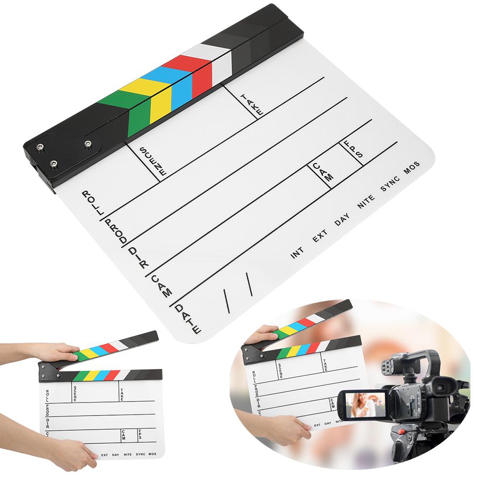 30x25CM Acrylic Movie Clapperboard Professional Director Action Clap Film Photography Tool(Colorful Stripe White