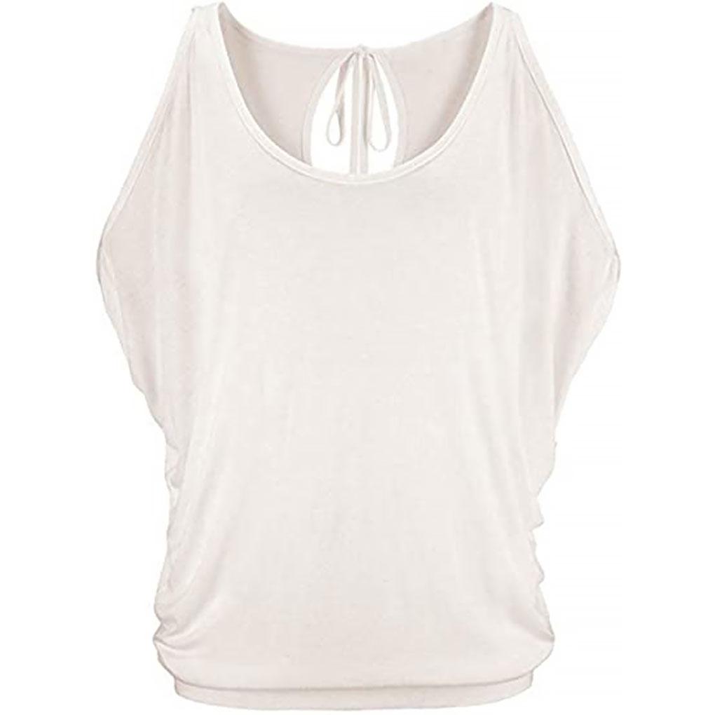 Cold Shoulder Shirt Women Cotton T-shirt Short Sleeve