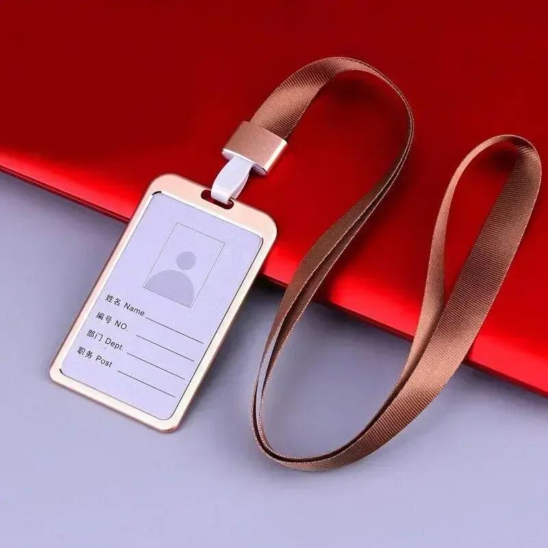 Gold Silver Card Cover Women Aluminum Alloy Work Name Card Holders Case Business Work Card ID Badge Lanyard Holder Metal Bags