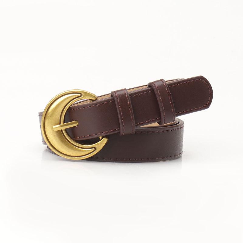 Retro Crescent Belt for Women Fashion Commuting Style Ancient Gold Pin Buckle Women's Belt Versatile High-end Jeans Belt