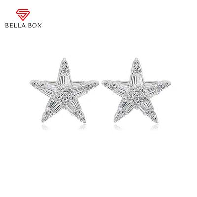 Сережки зі зірками в сучасному стилі для жінок. Свіжий стиль. Сріблястий колір. Білий CZ. Аксесуари. Шикарні сережки для дівчат. Щоденний одяг. Ювелірні вироби.