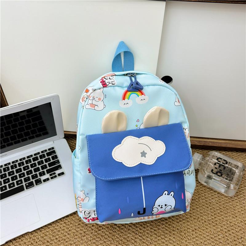 Kids Cartoon Animal Backpack With Cartoon Rabbit Print And Ear Designn For Kindergarten Daily Use