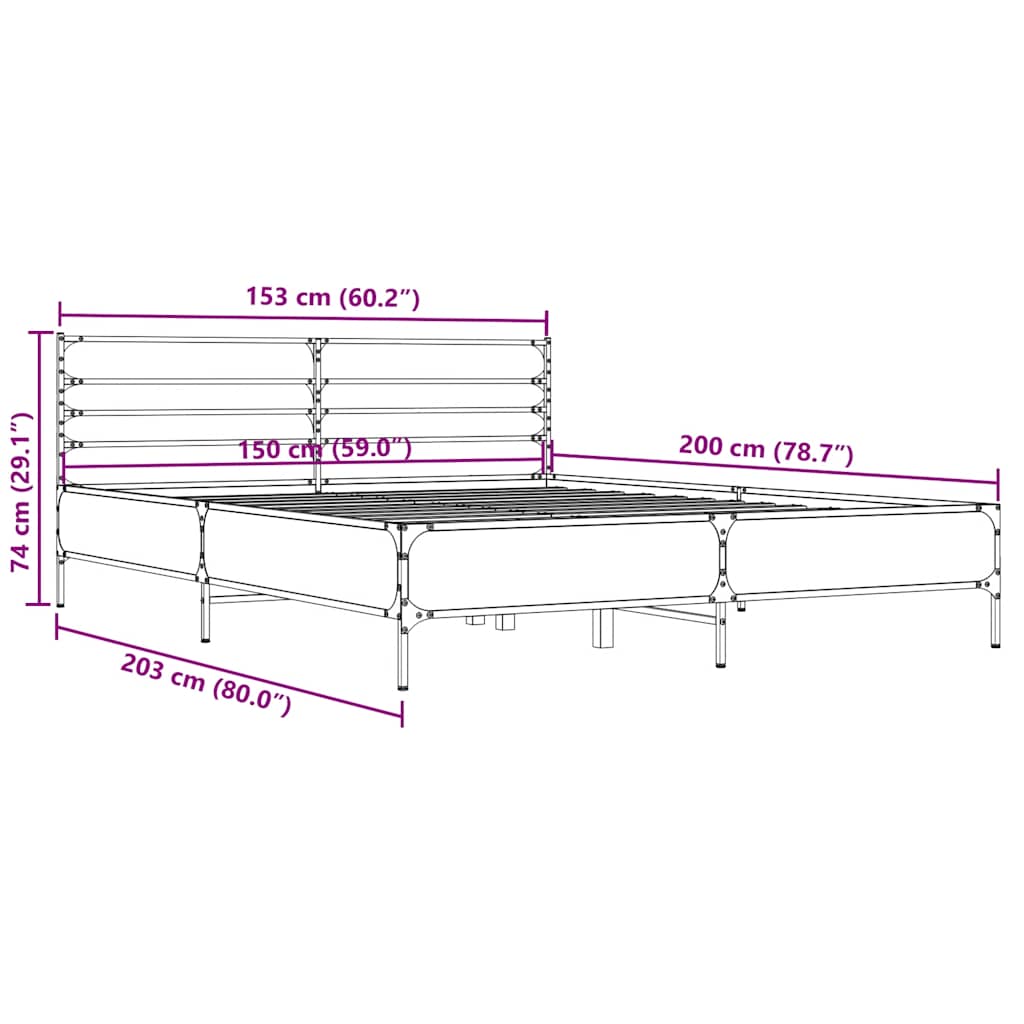 Bed Frame In Smoked Oak Finish 150 X 200 Cm Made of Wood Based Material and Metal