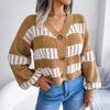Frauen Herbst Winter Design Kontrast Laterne Ärmel Strickjacke Pullover