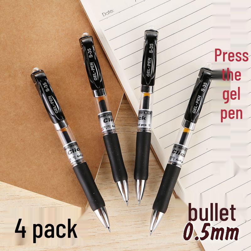 S36 Click Gel Pen 4-Pack 0.5mm Bullet Tip - Black & Red for Students, Office, Business, Exams, Signing