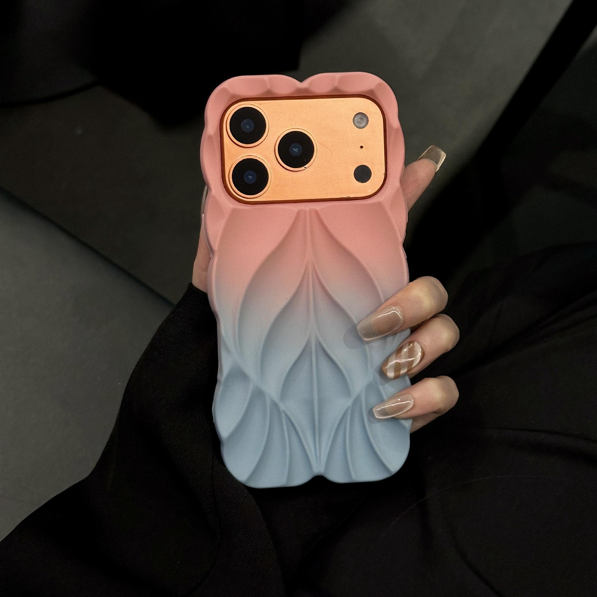 Electroplated Gradient Leaf Striped Case for iPhone 15/16/17 Pro Max iPhone 13 Pro