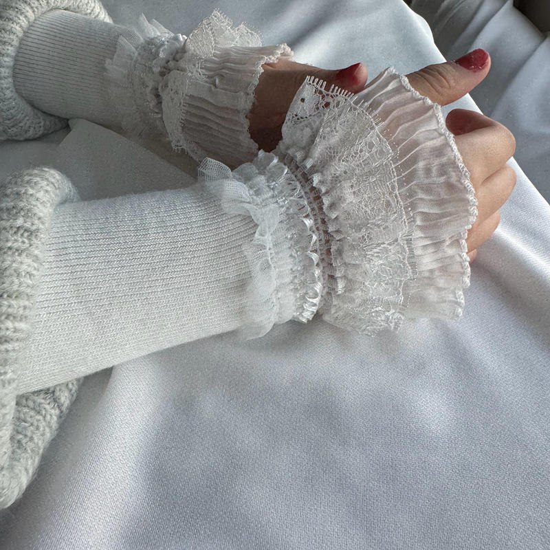 Femei Maneci lungi elastice din dantela de tricotat manșete de iarnă Confort cald mănuși moi Fete Lolita Manșete false Pulover Decor