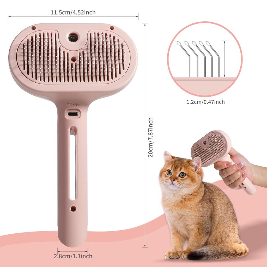 4 In 1 Cat Spray Brush for Shedding Pet Dog Cat Brush with Steam Self Cleaning Dog Steamy Brush Hair Removal Grooming Steam Comb