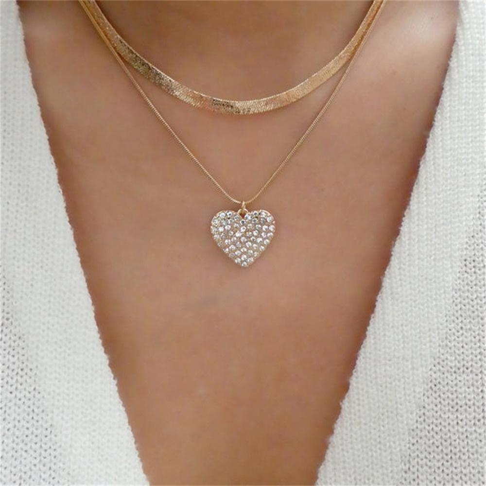 Fashion Punk Exaggerate Chain Crystal Heart Shaped Pendant Multilevel Punk Necklace For Women Vintage Choker Wedding Jewelry