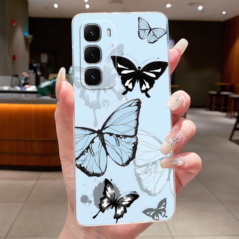 For Tecno Spark 40 Pro Plus KM7 40Pro KM6 Phone Cases Funda Flower Butterfly Back Cover Soft Silicone Transparent TPU Jelly Case