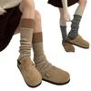 Womens Winter Warm Ribbed Knit Leg Warmers Japanese Style Harajuku Vintage Colorblock Long Boot Socks Thermal Leg Cover