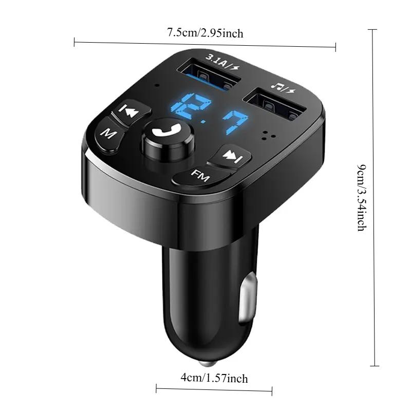 Dual USB Fast Charger & FM Bluetooth Receiver 5.0 MP3 Player for Car with Flash Drive Support