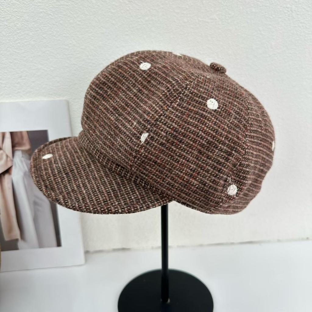 Polka dot cloud beret female spring and autumn big head circumference retro versatile painter hat showing face small newsboy octagonal hat