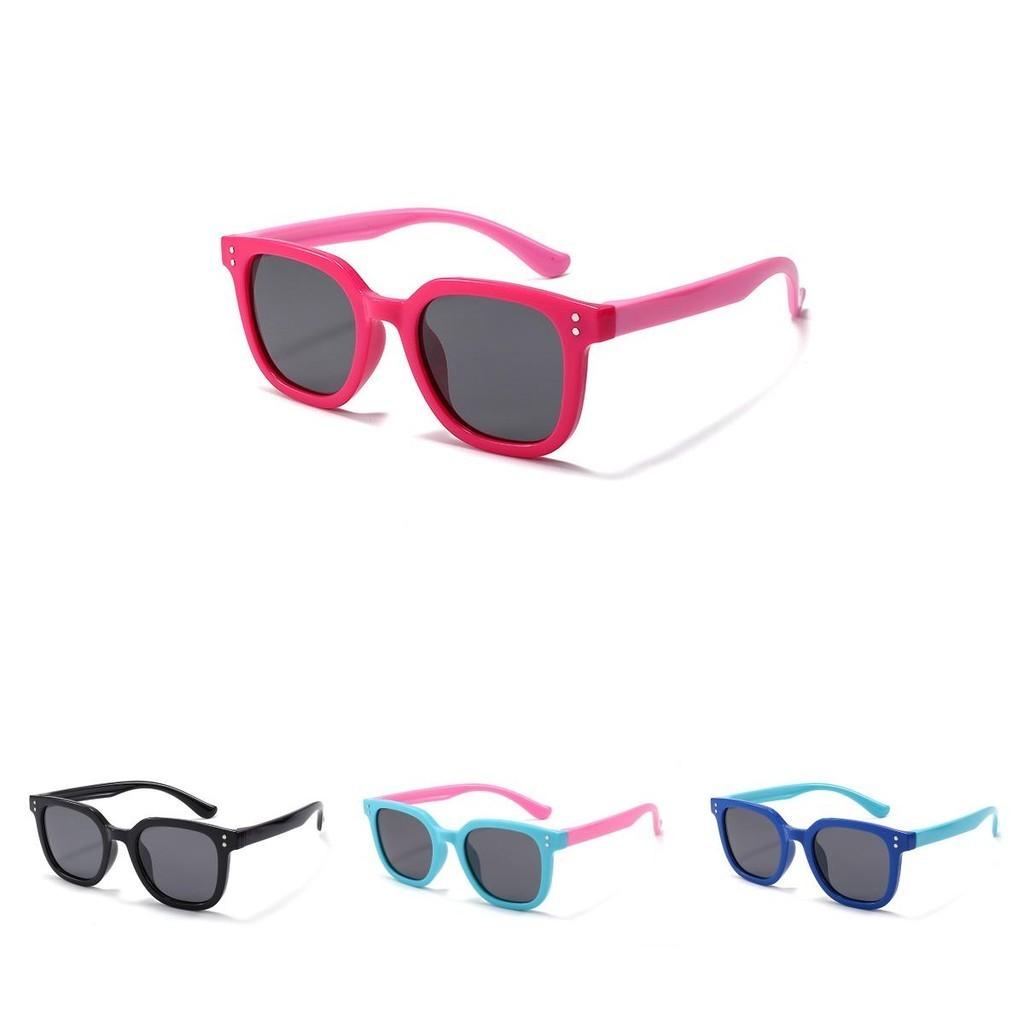 2022 New Children Polarized Silicone Sunglasses Boys Girls Kids Square Uv400 Shades S8351 Blue Frame Pink Legs