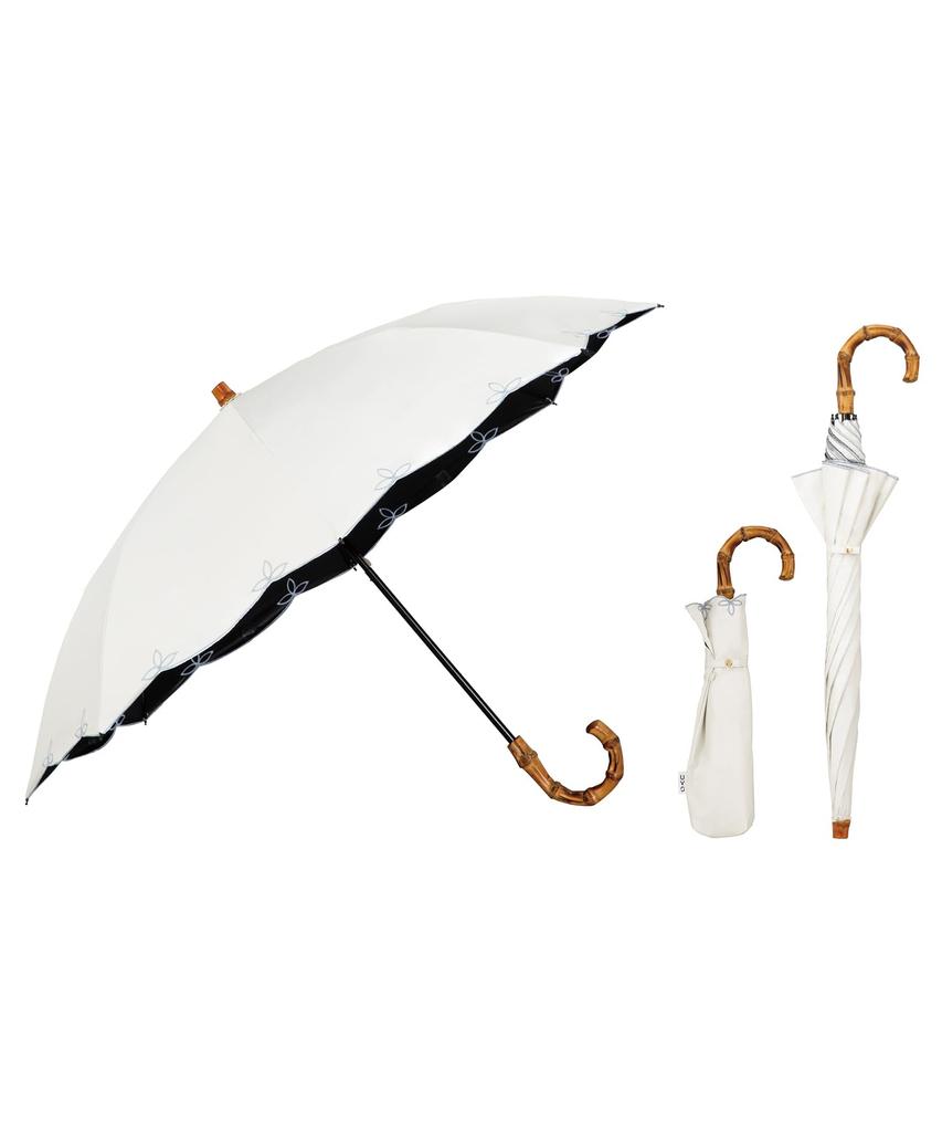 UVO Folding the Ultimate Embroidered Scallop Sun UV UPF Heat Suitable for Rain or 50cm Can also be Used as a Long Stylish Bamboo Wpc. (Ubo) Umbrella,