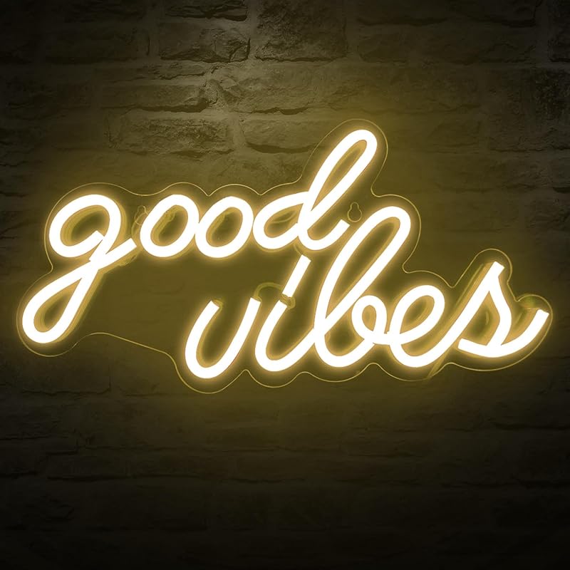 DECANIT Good Vibes Neon Sign for Bedroom Wall Decor Powered by USB Neon Light, Ice Blue Color,16.1"x8.3"x0.6"