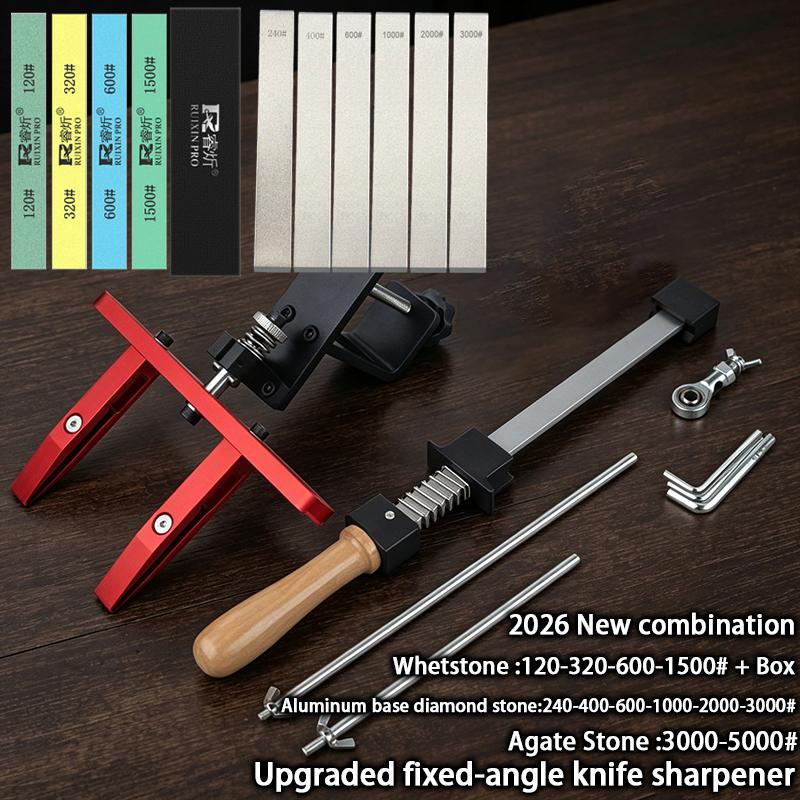 2026 New Fixed Angle Knife Sharpener, Aluminum Bottom Diamond Sharpening Stone Agate Whetstone Home Clamp Table Knife Sharpener