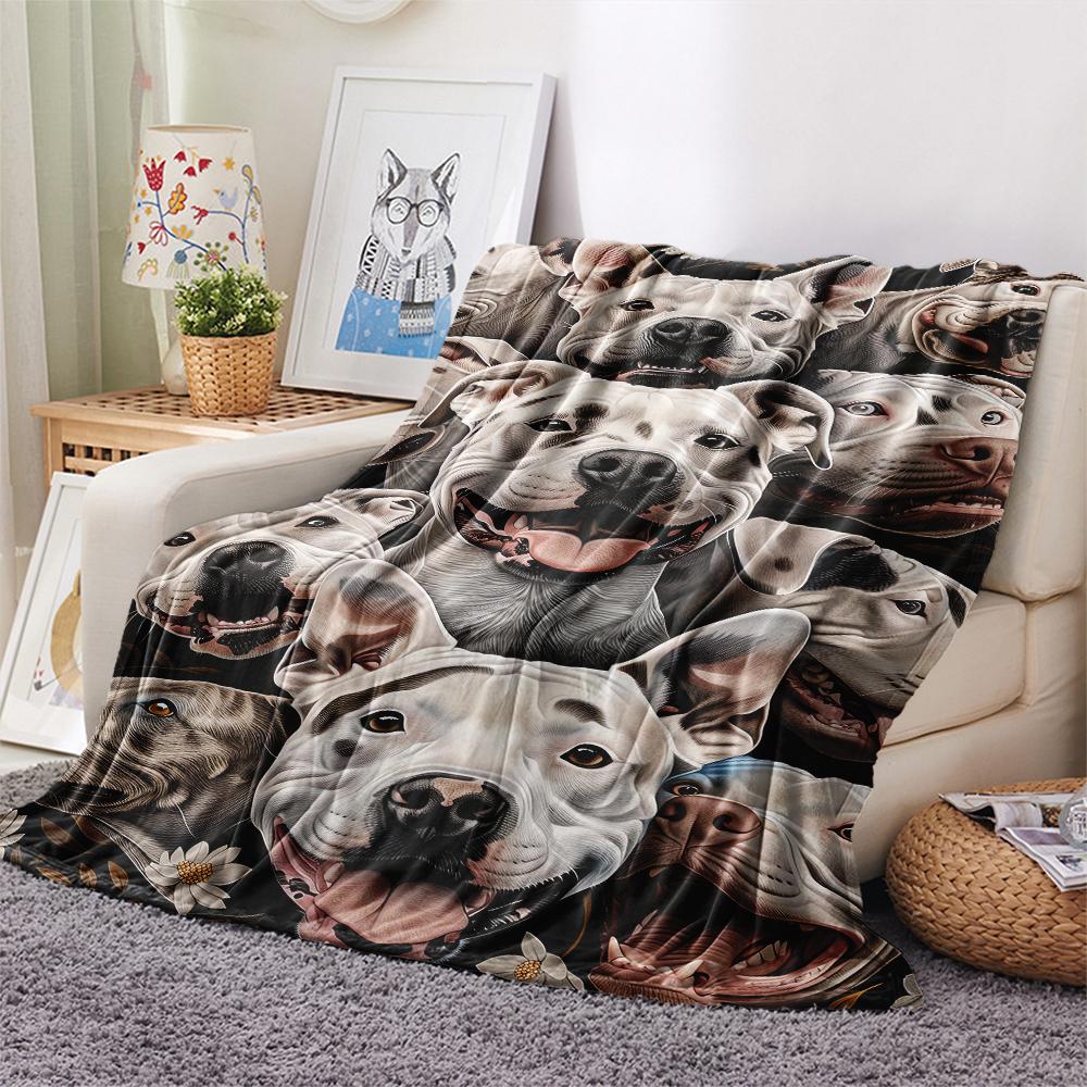1Pc Pitbull Yorkshire Print Flannel Blanket, High quality Comfortable for All Seasons, Home Decor, Warmth and Comfort, Perfect for Christmas Gifts