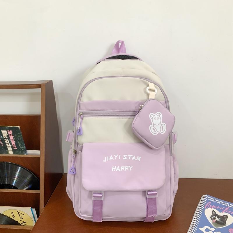 Studentský batoh pro studenty střední školy, barevný blok, batoh ve stylu kampusu pro ženy