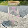 Glass Cups with Lids and Straws 500ml Bow Cup Drinking Mug for Iced Coffee Cocktail Matcha Tea Drinking Water Teen Girls Home