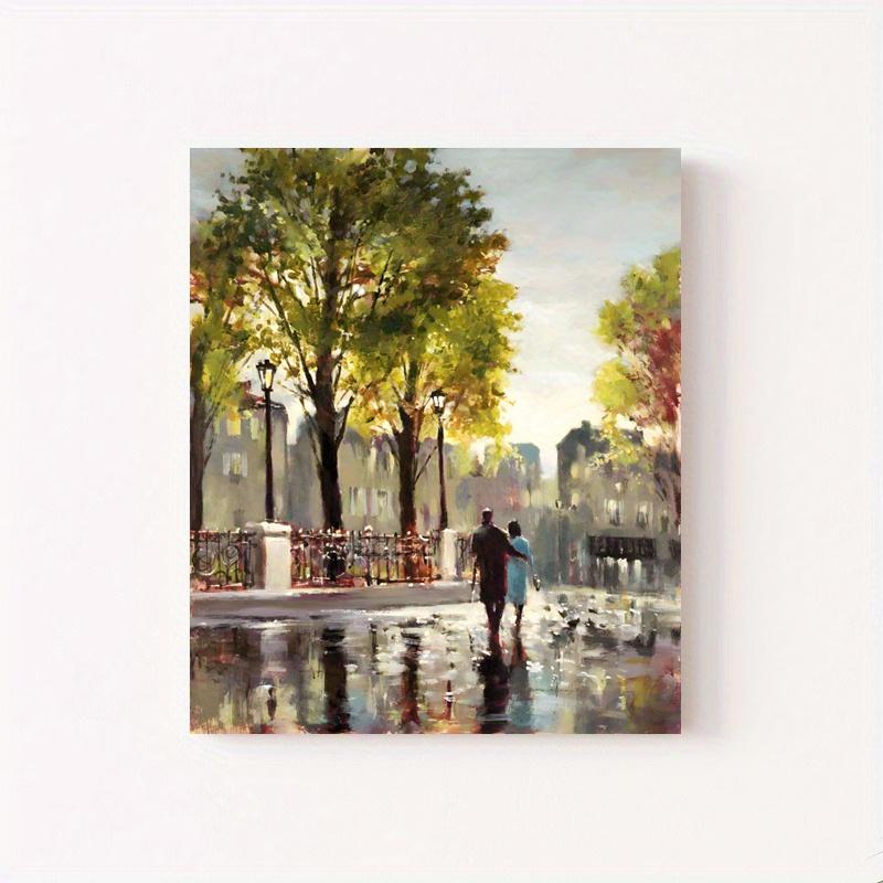 Framed - Modern Street Couple Printed Canvas Wall Art Poster - Abstract Architecture Multiple Scene Display Wall Art - Including Hanging Hardware