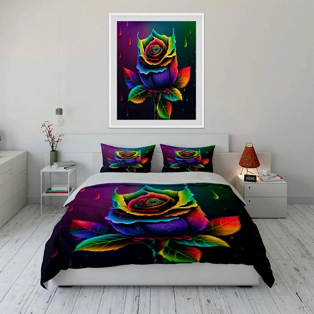 "Colorful Rose Art Decor Set" Soft Comfortable Duvet Cover Bedding Set Included 1*Duvet Cover & 2*Pillowcases, gift
