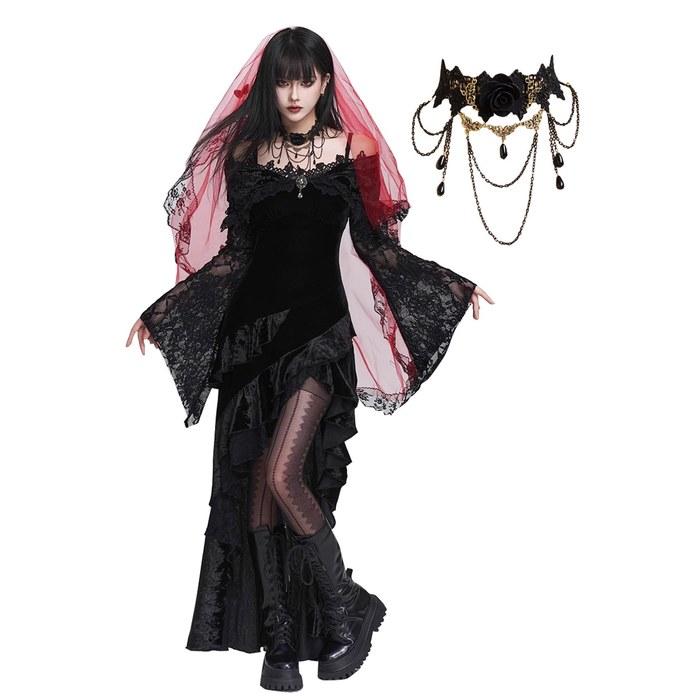 [Qichenk] Cosplay Gothic Lolita Oversize Costume – Black CF25235-S, Black-8
