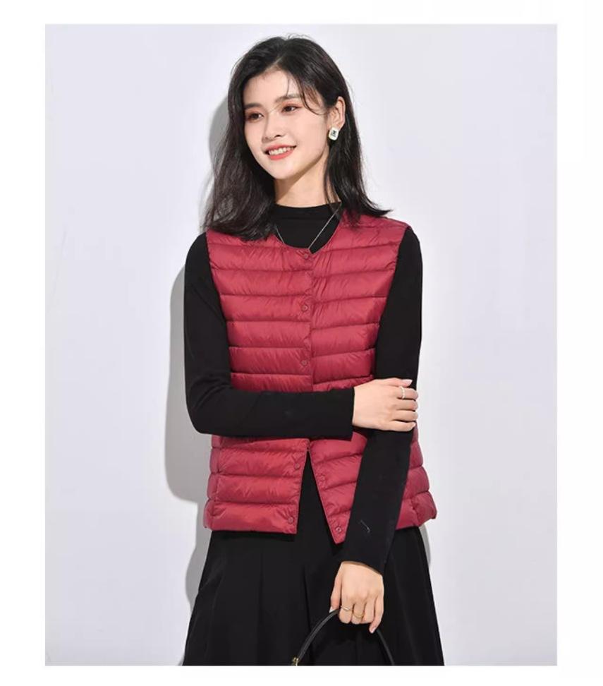 Velvet women's liner vest light down jacket women's Pinghu round neck large size thin light winter coat