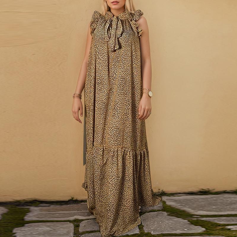 

ZANZEA Женское повседневное летнее платье без рукавов с круглым вырезом и леопардовым принтом 5XL коричневый