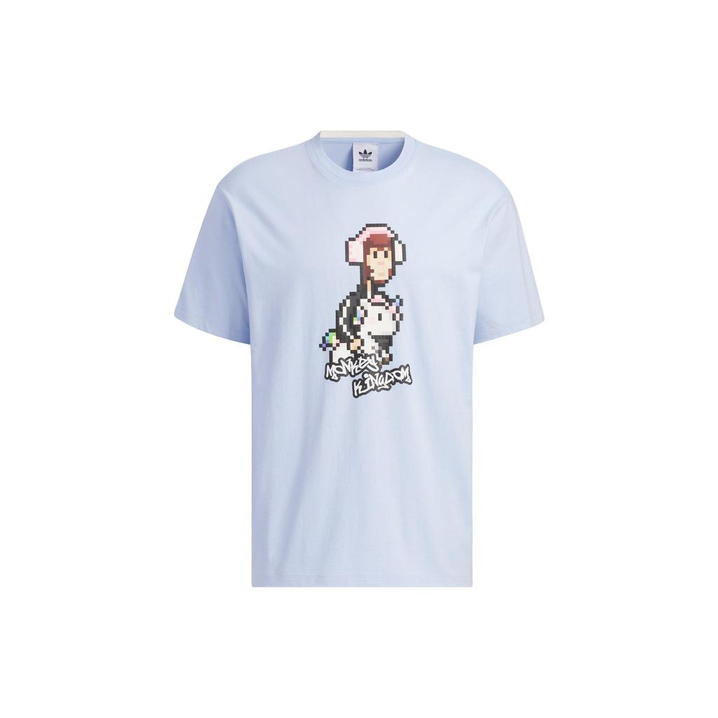adidas T-shirt Grafica Originals Monkey Kingdom Serie Co-Branded con Stampa Cartoon a Mosaico Top Unisex Rosa Chiaro Blu IP1799