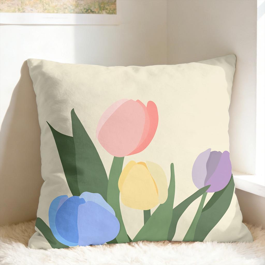 Tulip Spring Pillow Cover Cute Funny Pillow Case For Living Room Sofa Print Cushion Cover Gift Idea