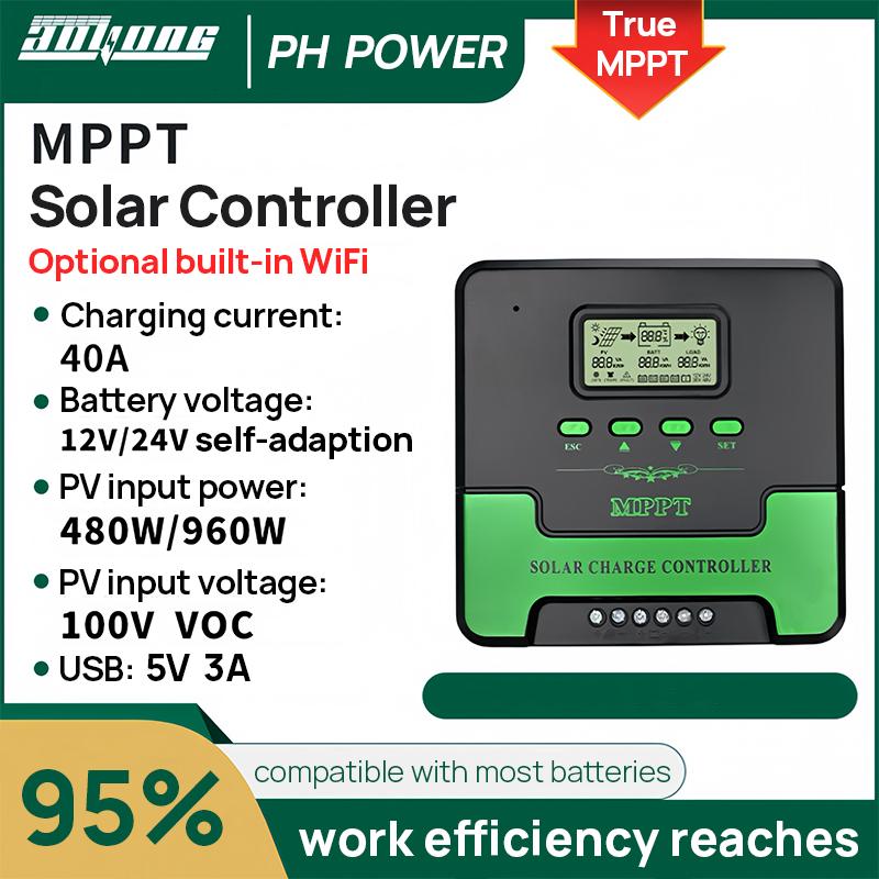 

AYANG 100% Mppt Solar Charge Controller 12v-24v Auto 100vdc lcd fan No Backlight Support most Battery (can Optional WiFi) CM-D 30A