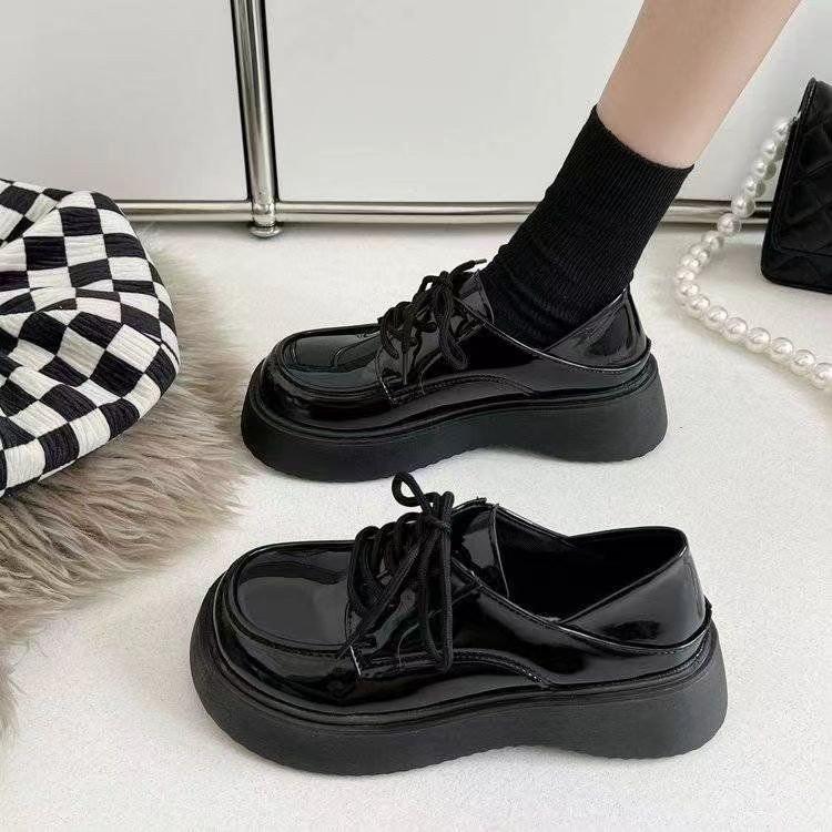 Platform-soled college British style jk small leather shoes women's 2025 new autumn explosion black work loafers single shoes