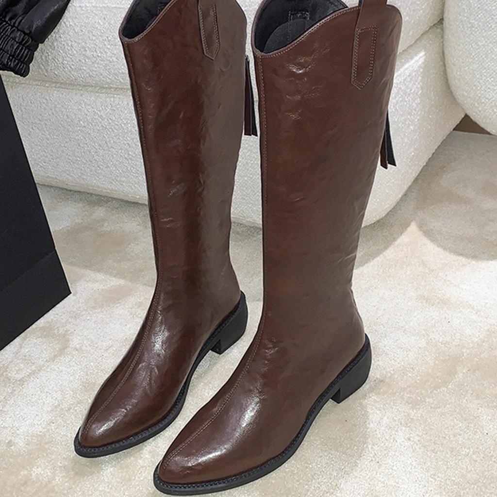 Yueyu versatile pointed boots women's 2025 spring and autumn new thick heel retro knight boots western cowboy boots