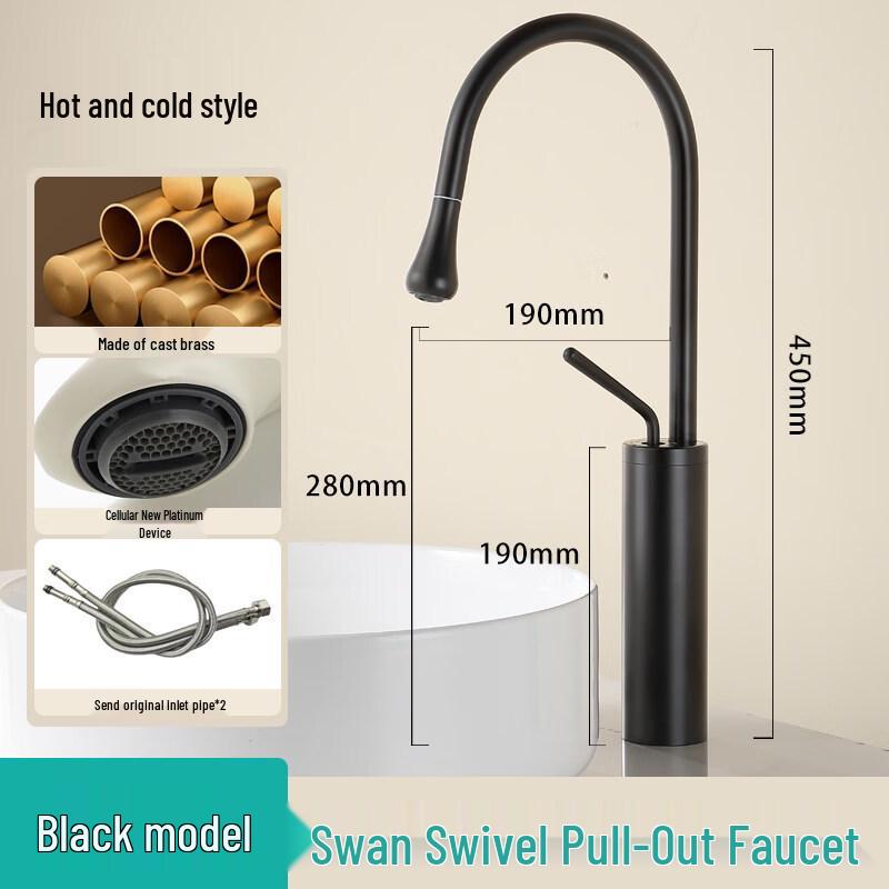 TLXT Tall Black Pull-Out Swan Neck Kitchen Faucet