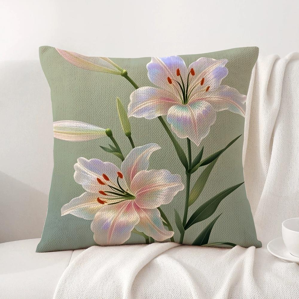 Classic Lily Cushion Cover Natural Linen Organic Fabric DoubleSided Printing Sofa Home Decor Gift Pillow Cover