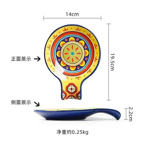 Specialty Restaurant Ceramic Plates, Creative Spoon Shaped Flower and Bird Patterned Snack Plates, Irregular Dessert Plates