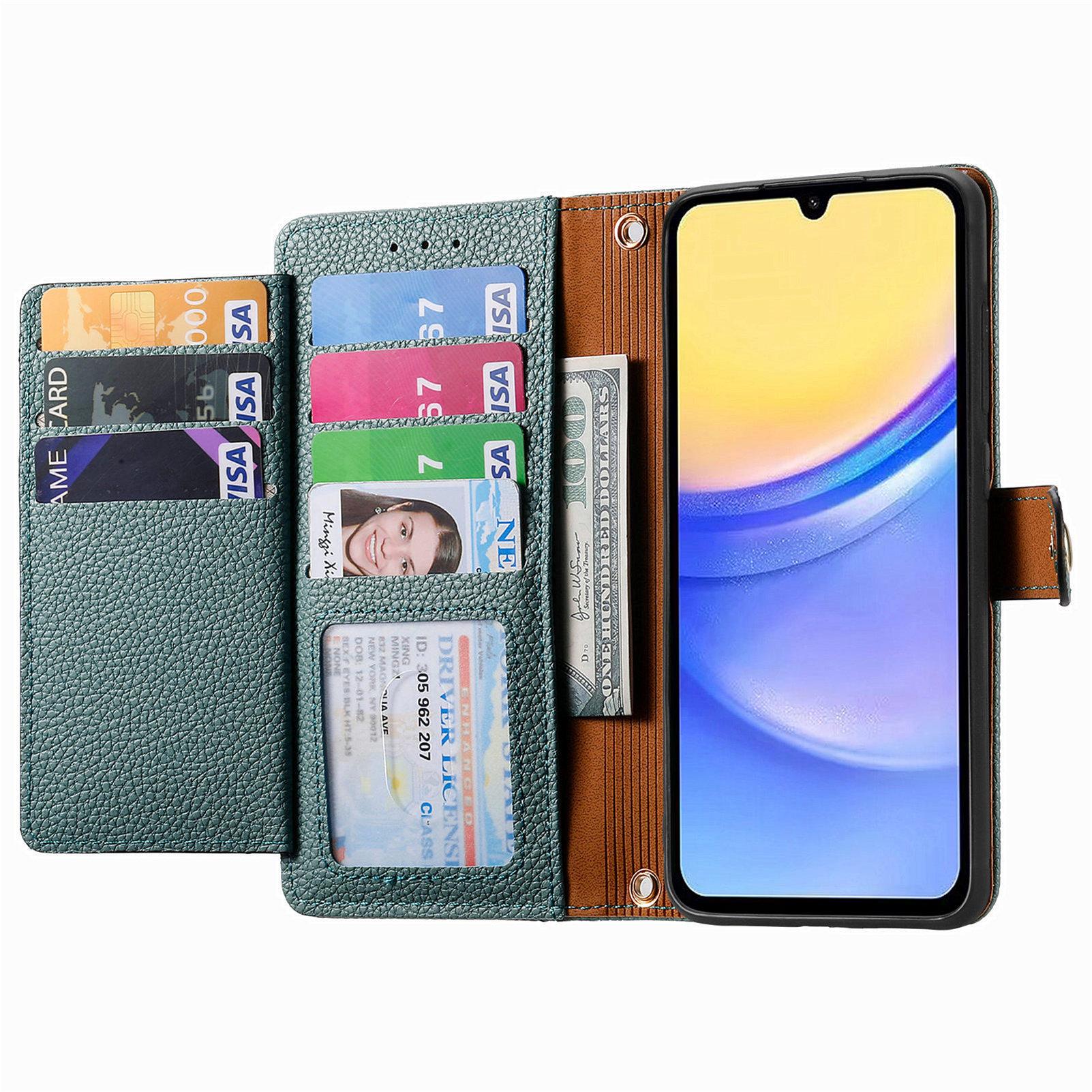 

For Samsung Galaxy A15 4G/5G Phone Case Heart Pattern Leather RFID Blocking Cover Green