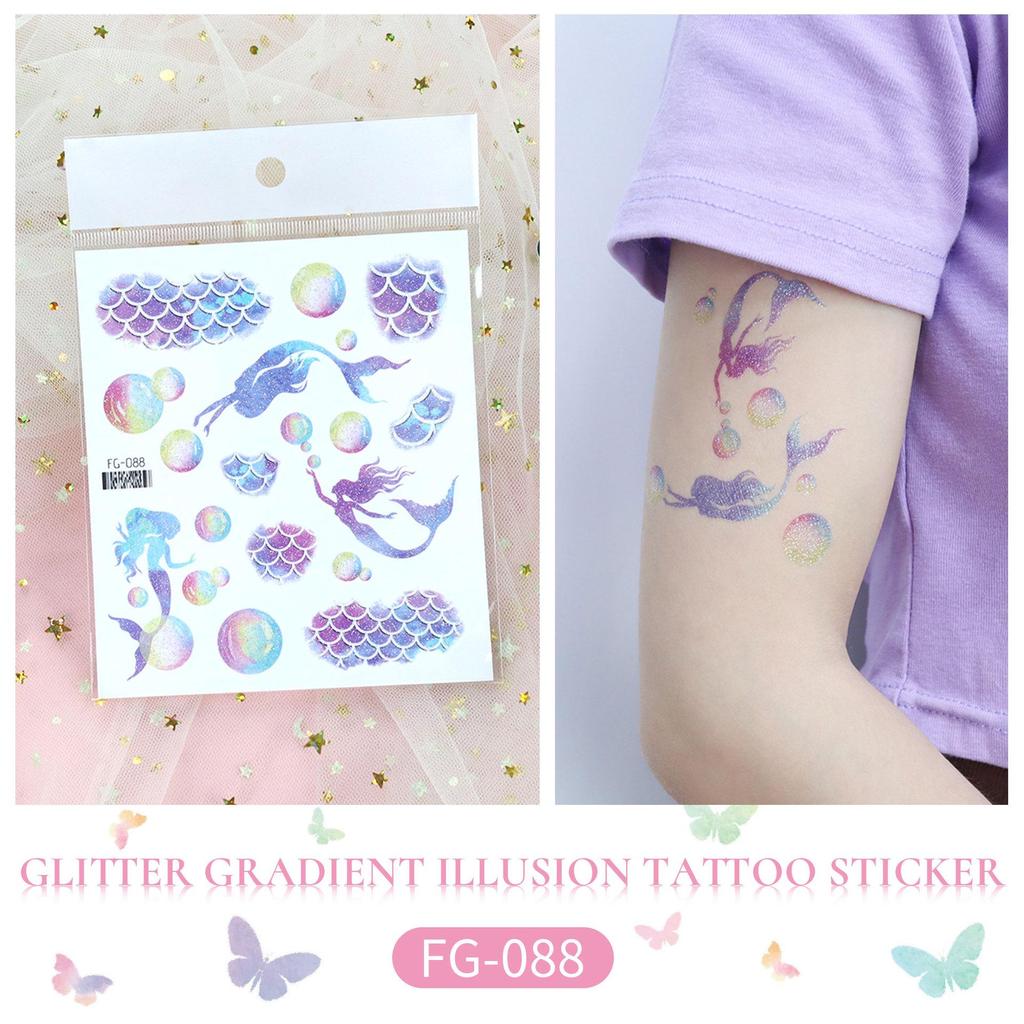 Rikalong Waterproof Cartoon Butterfly & Mermaid Glitter Tattoo Stickers for Face