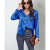 Spring Summer Satin Blouse Women Long Sleeve Shirt Faux Silk Top Casual European American Style