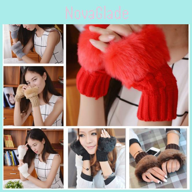 Winter Warm Gloves For Women With Knit Fabric And Half Finger Design