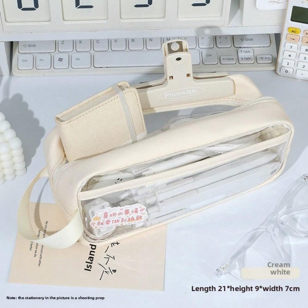 Trousse à crayons transparente lait sel portable sac de rangement portable étanche grande capacité boîte de rangement pour papeterie de grande valeur Cream White