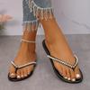 Fashion Summer Women Shoes Beach Pearl Decor Flip Flops Women Fashion Black Flat Clip Toe Slippers Female Non Slip Leather Slides Brand