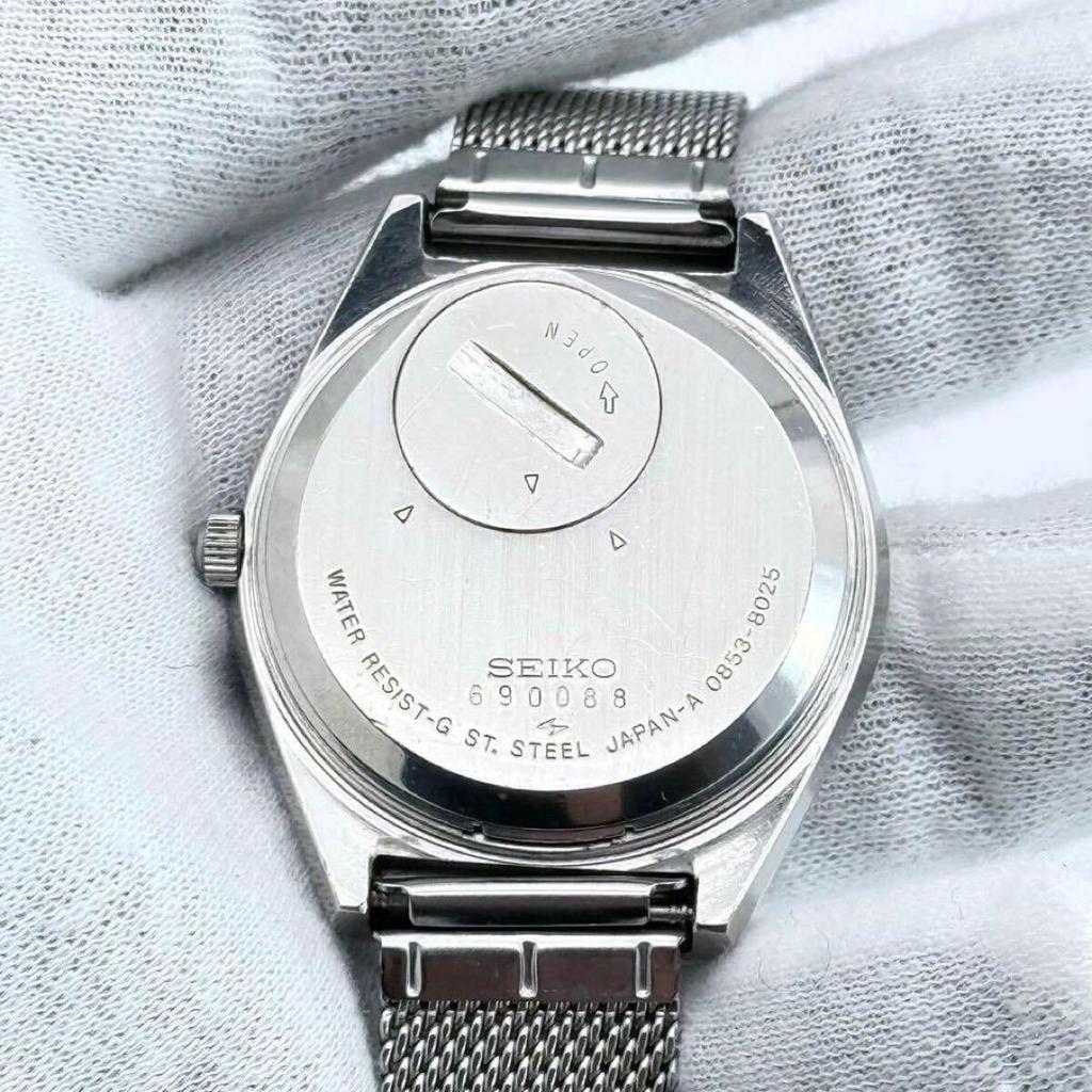 Seiko King Quartz White Three Vintage 0853-8025 Men's Watch, 1976, Dial, Hands, Day-Date, Silver,