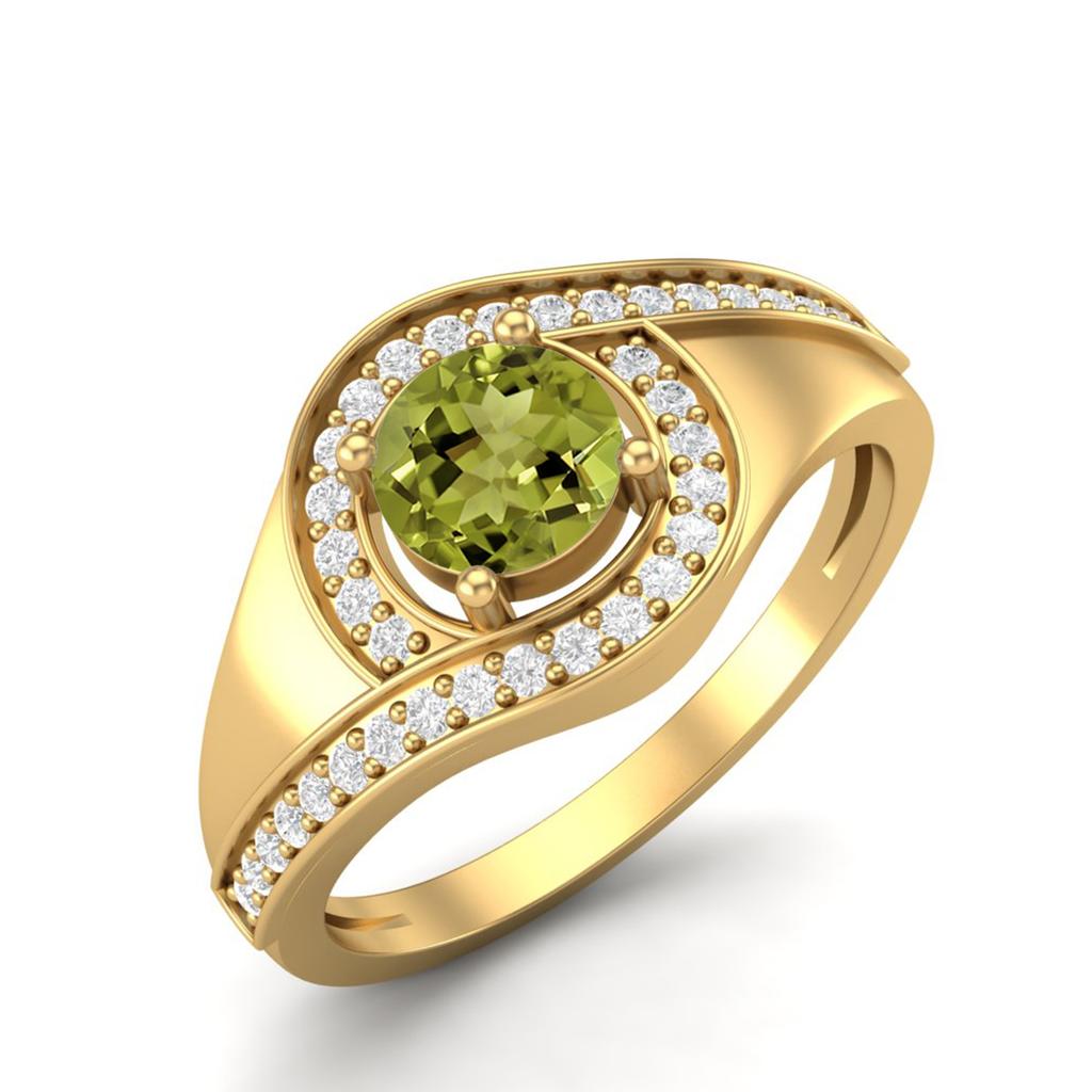 5mm Round Peridot 925 Sterling Silver Gold Vermeil Solitaire Halo Women Engagement Ring