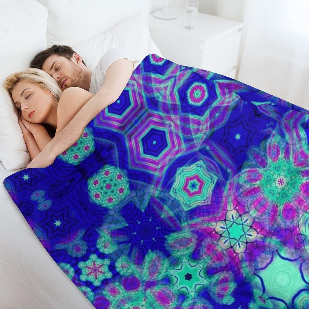 Luminescent Psychedelic Vibrant Colorful Vivid Tie-Dye Mandala Collage Throw Blanket Hairy Thin Blankets