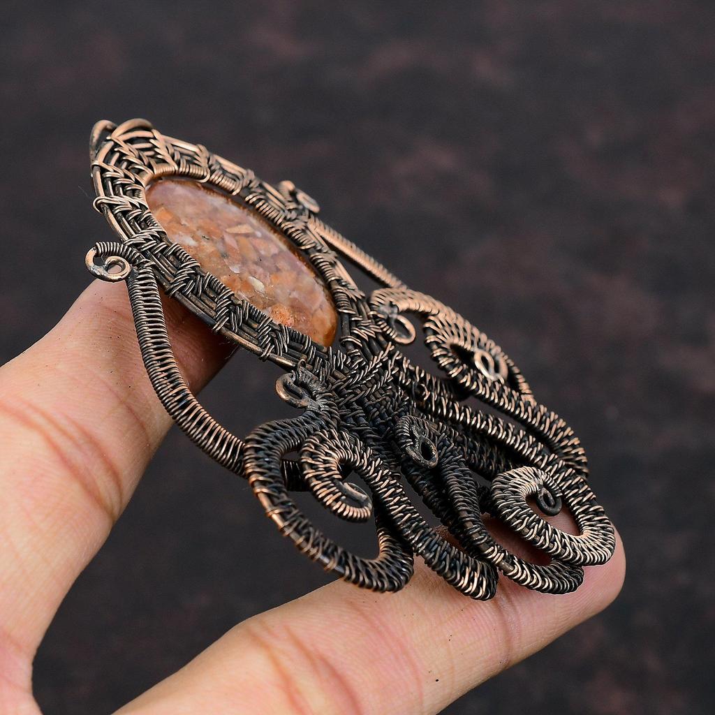 Sunstone Pendant Copper Wire Wrapped Pendant Natural Gemstone Jewelry Octopus Pendant Handmade Pendant Copper Wire Wrap Jewelry Gift For Her